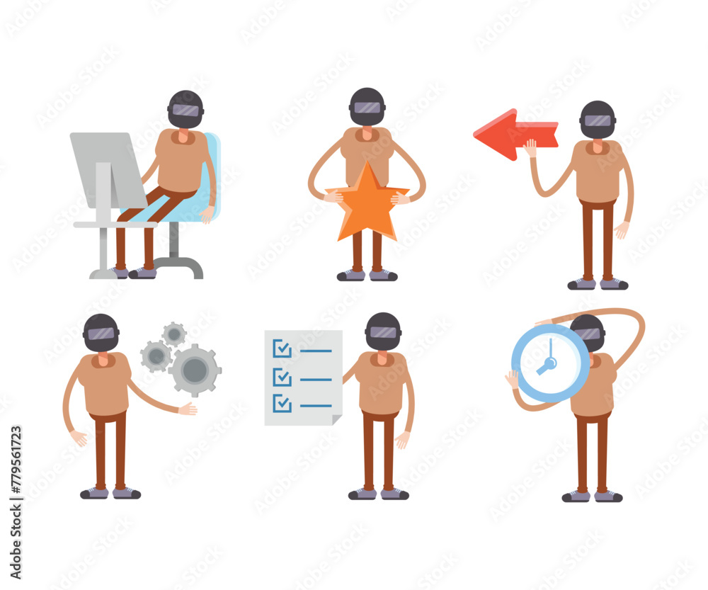 man wearing helmet characters in various poses vector illustration man wearing helmet characters in various poses vector illustration
