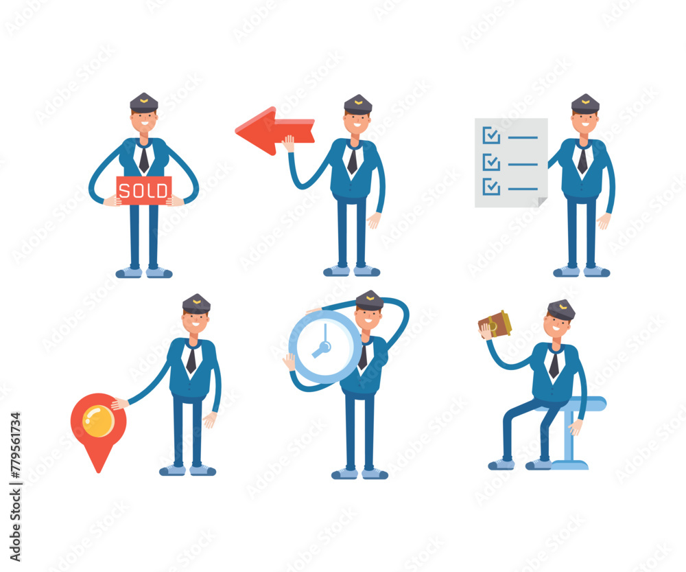 captain characters set in various poses vector illustration captain characters set in various poses vector illustration