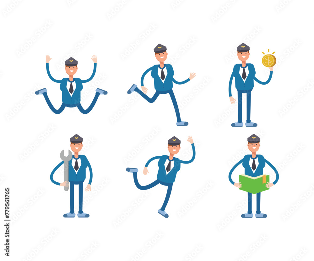 captain characters set in various poses vector illustration captain characters set in various poses vector illustration