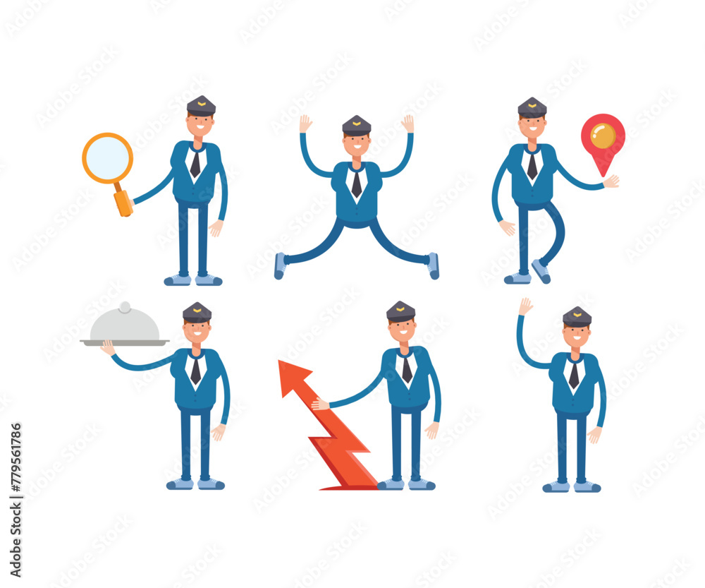 captain characters set in various poses vector illustration captain characters set in various poses vector illustration
