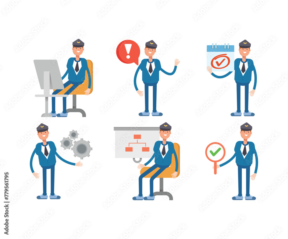 captain characters set in various poses vector illustration captain characters set in various poses vector illustration