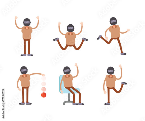 man wearing helmet characters in various poses vector illustration