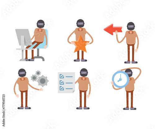 man wearing helmet characters in various poses vector illustration