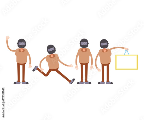 man wearing helmet characters in various poses vector illustration