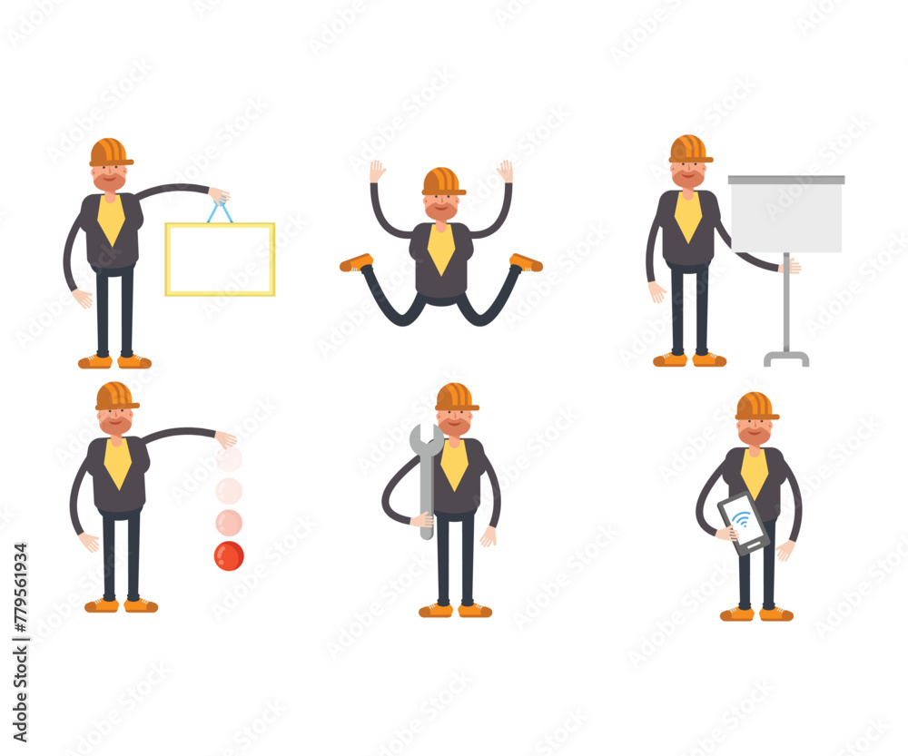 engineer characters in different poses vector set engineer characters in different poses vector set