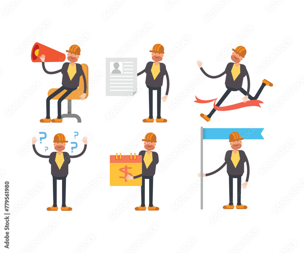engineer characters in different poses vector set engineer characters in different poses vector set