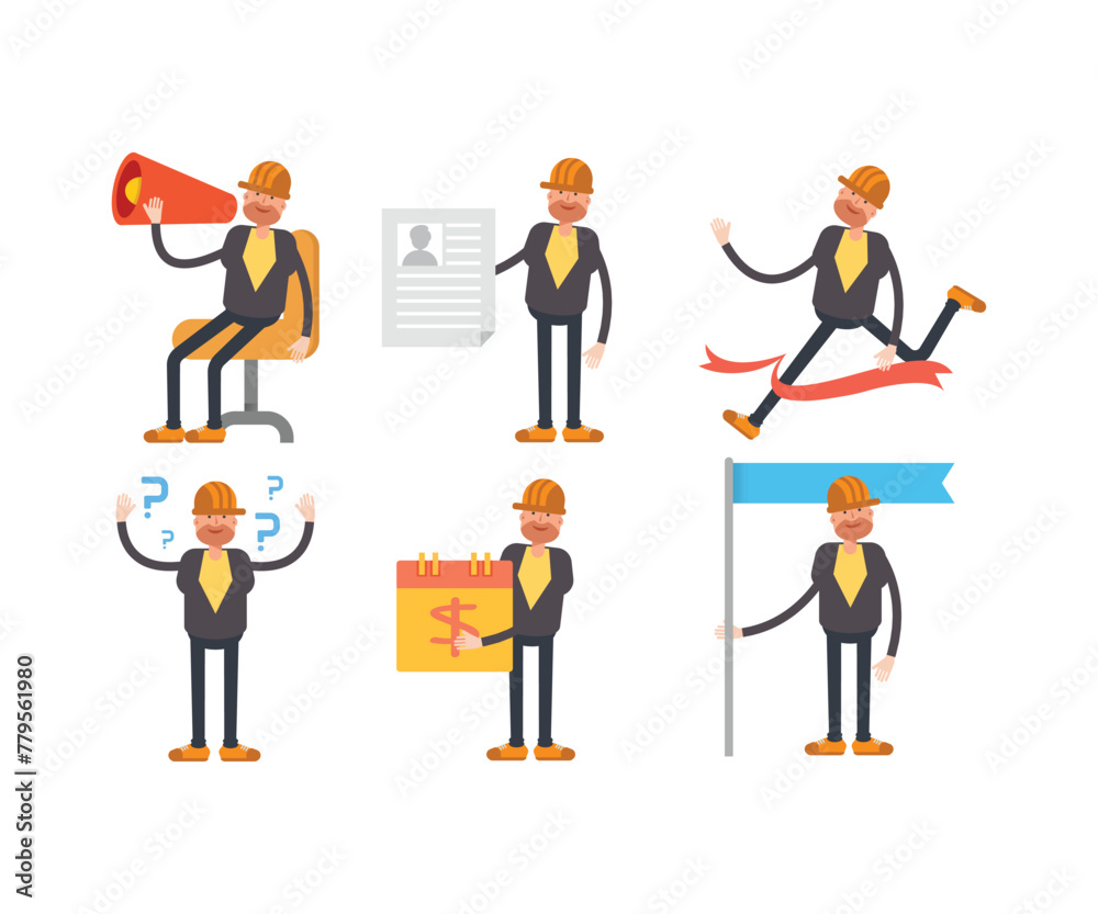 engineer characters in different poses vector set