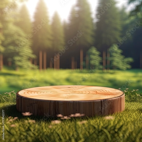 AI generated illustration of a tree stump sitting atop a vast expanse of lush green grass