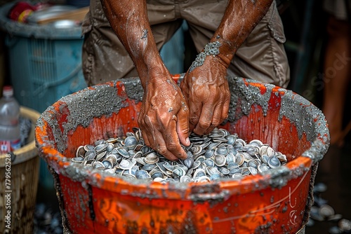 Man Holding Bucket Filled With Clams