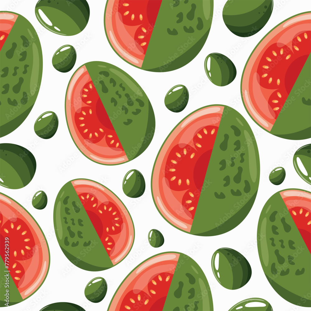 Easter seamless pattern with decorated eggs with guava and green eggs for holiday poster, textile or packaging Easter seamless pattern with decorated eggs with guava and green eggs for holiday poster, textile or packaging