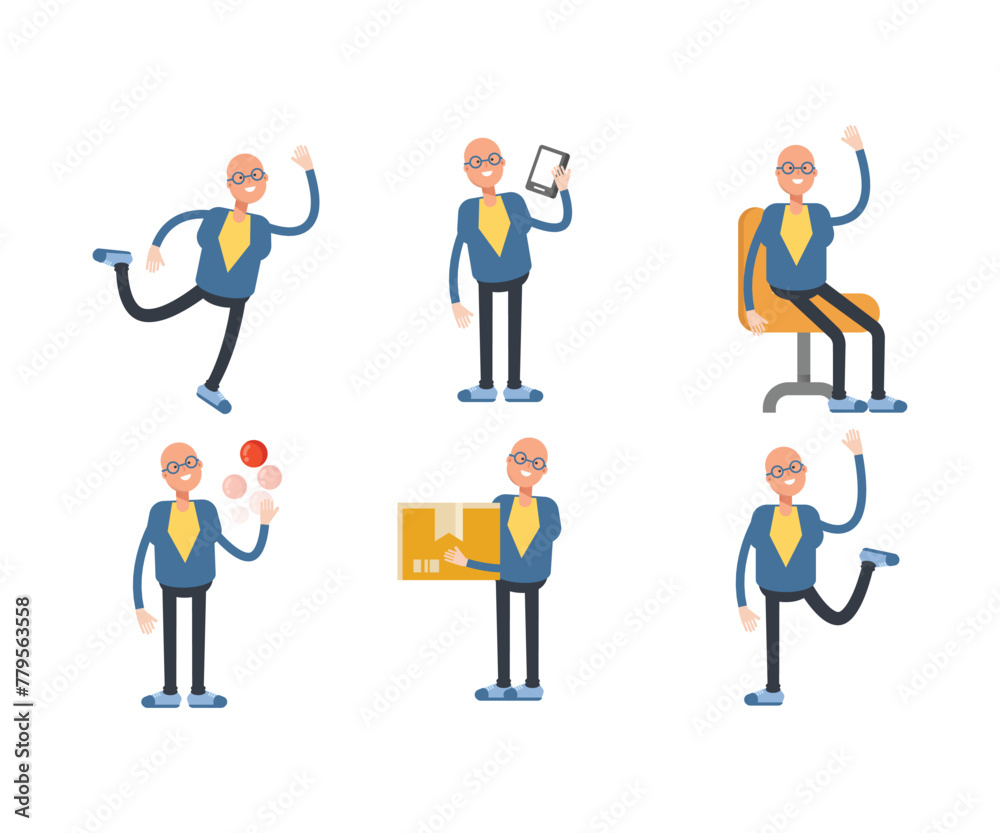 bald businessman characters set in various poses vector illustration bald businessman characters set in various poses vector illustration