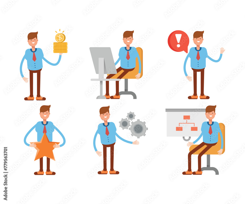 businessman characters in different poses vector set