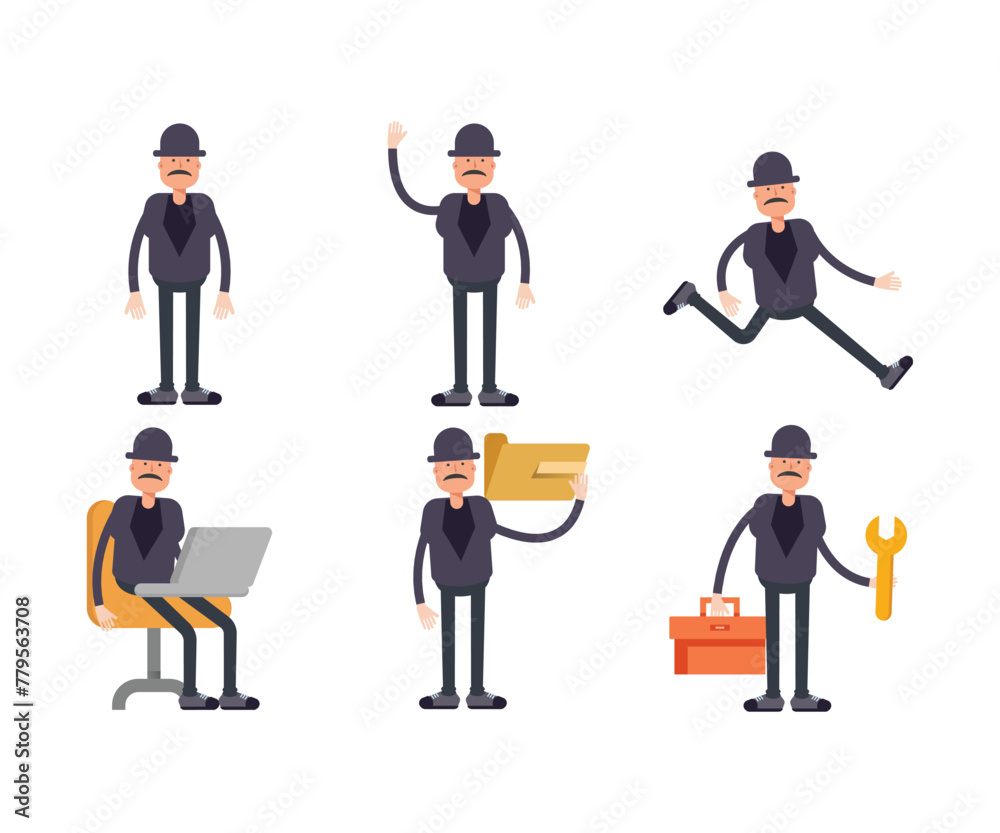 Obraz premium old man characters set in various poses vector illustration
