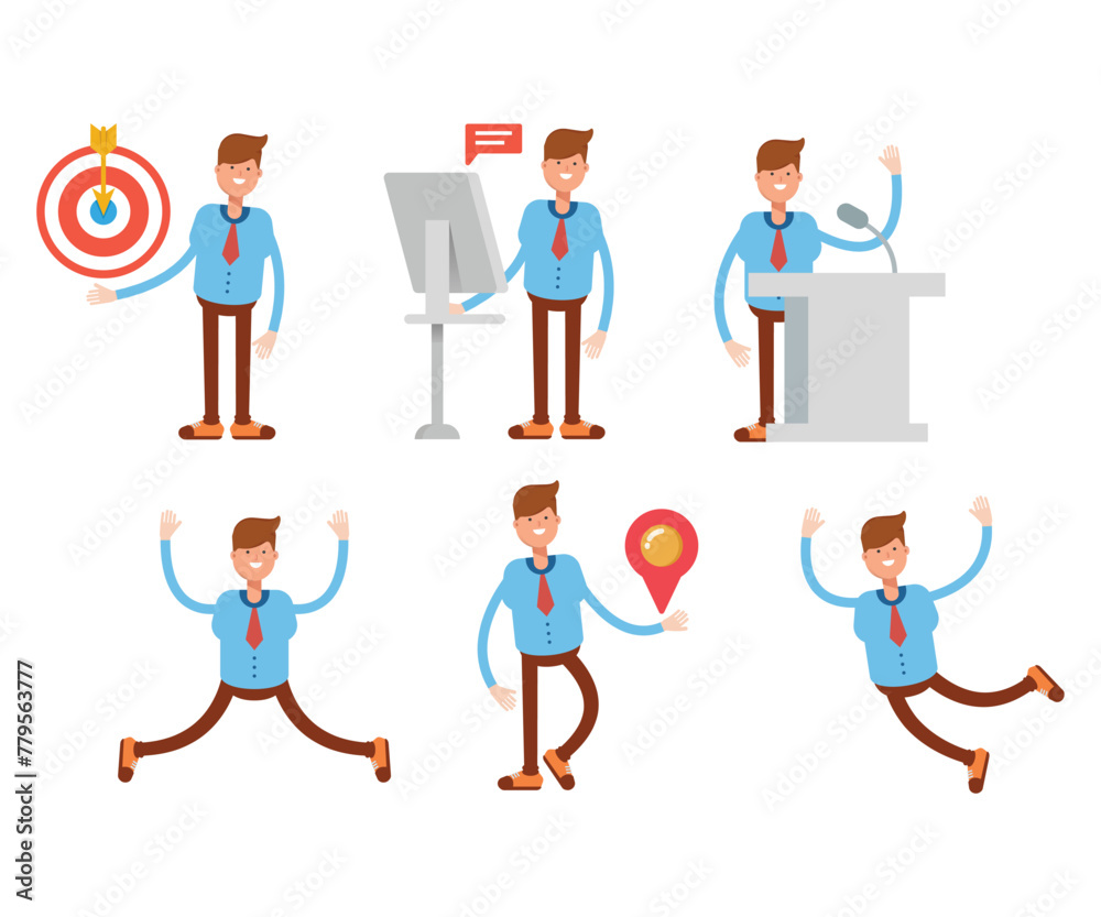 businessman characters in different poses vector set