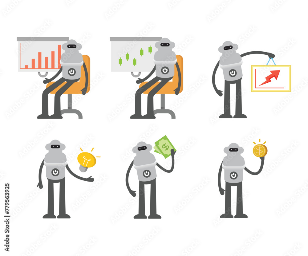 humanoid robot characters in different poses vector illustration humanoid robot characters in different poses vector illustration