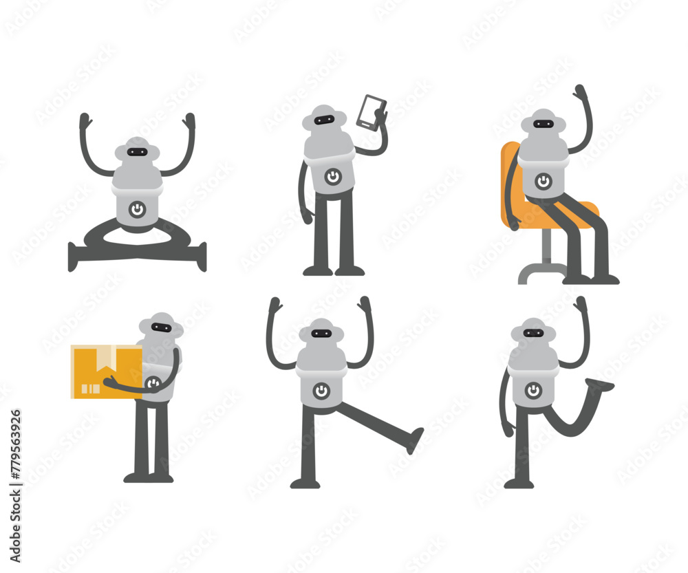 humanoid robot characters in different poses vector illustration humanoid robot characters in different poses vector illustration
