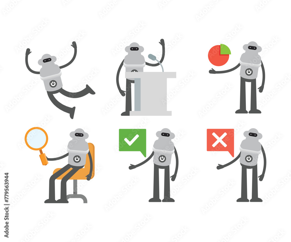 humanoid robot characters in various poses vector set humanoid robot characters in various poses vector set