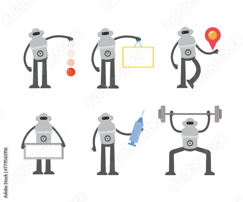 humanoid robot characters in different poses vector illustration