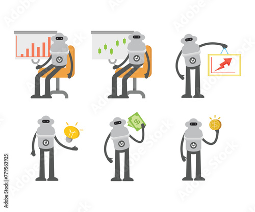 humanoid robot characters in different poses vector illustration