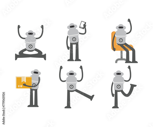 humanoid robot characters in different poses vector illustration © bigpa