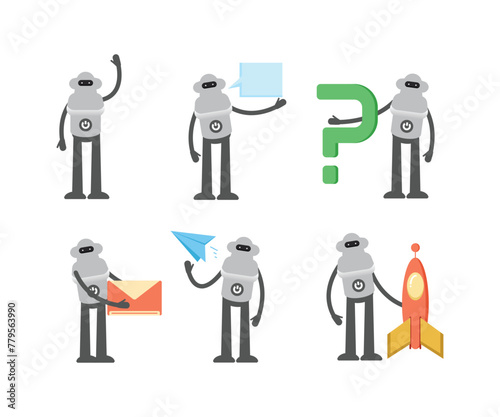 humanoid robot characters in different poses vector illustration