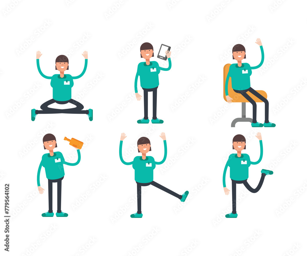 woman staff characters in various poses vector illustration woman staff characters in various poses vector illustration