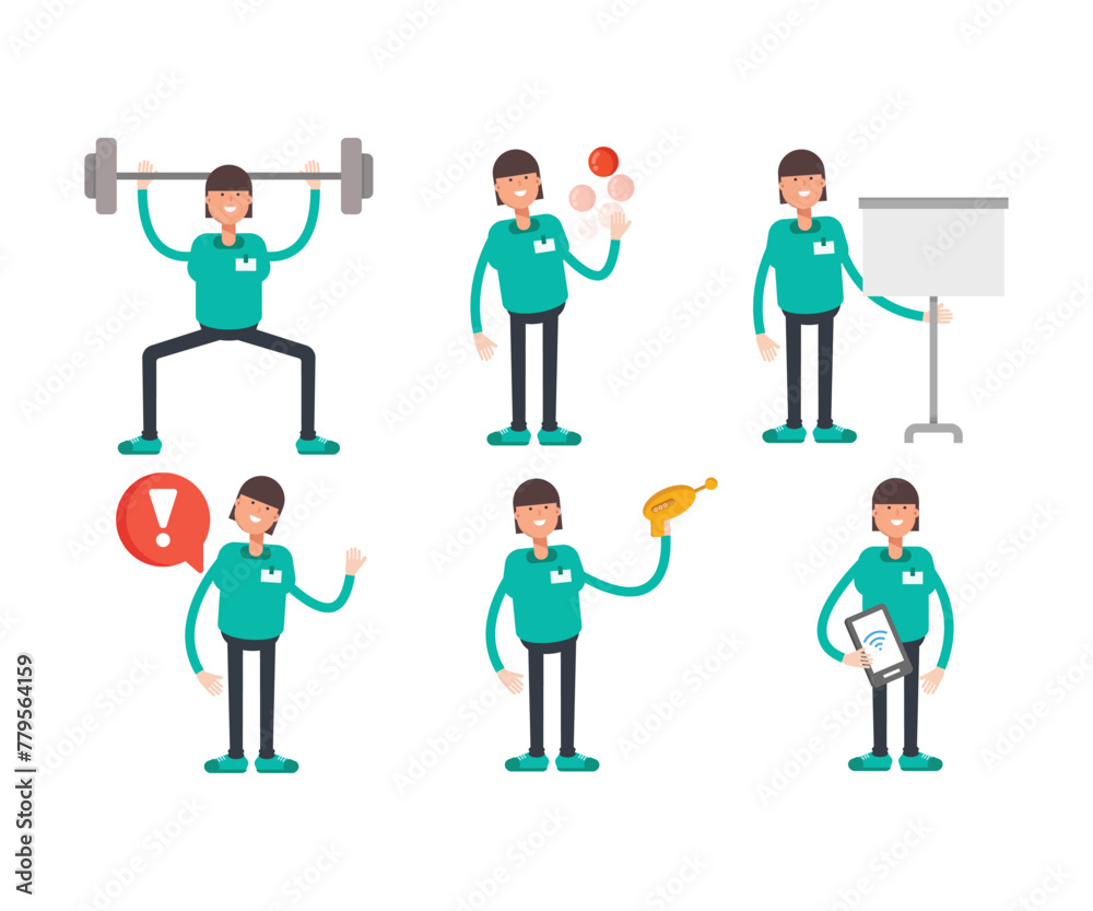 woman staff characters in various poses vector illustration