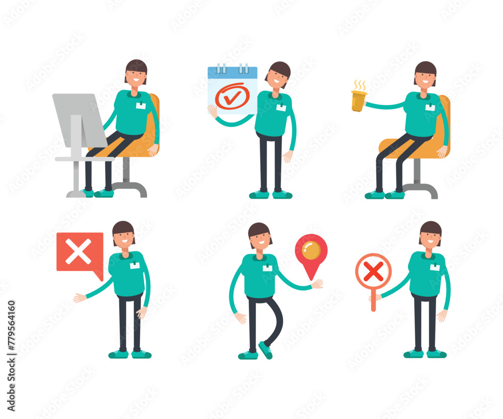 woman staff characters in various poses vector illustration woman staff characters in various poses vector illustration