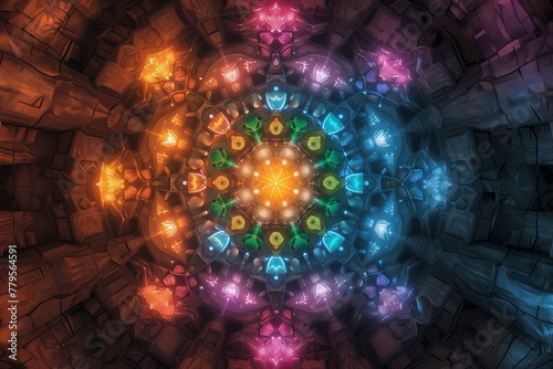 AI generated illustration of a vibrant, colorful mandala © Wirestock