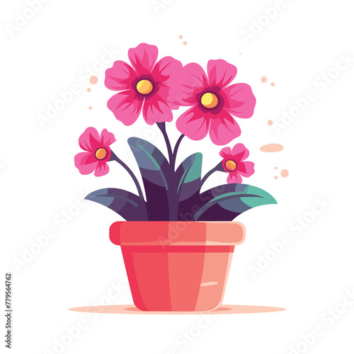 Spring colorful flowers in pot Vector illustration