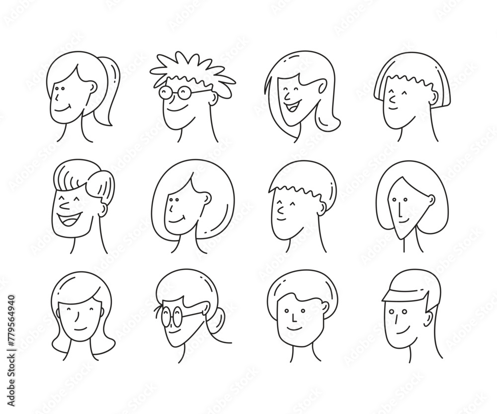 human face avatars set doodle line illustration human face avatars set doodle line illustration