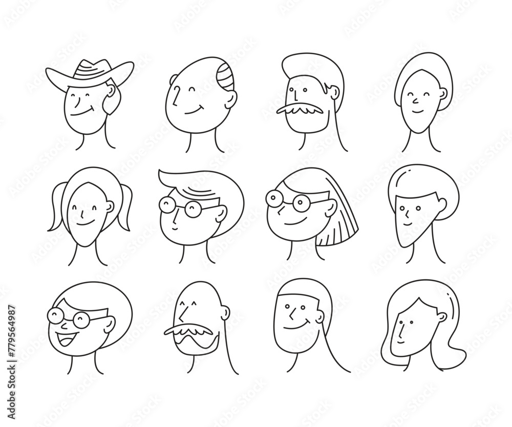 human face comic avatars doodle illustration vector set human face comic avatars doodle illustration vector set