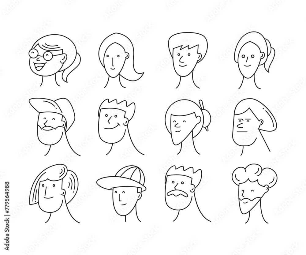 human face comic avatars doodle illustration vector set human face comic avatars doodle illustration vector set