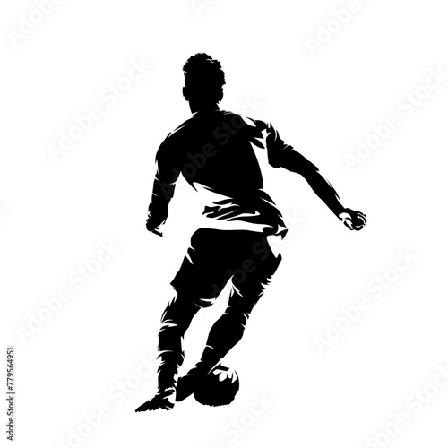Football player running with ball, isolated vector silhouette. Rear view © michalsanca