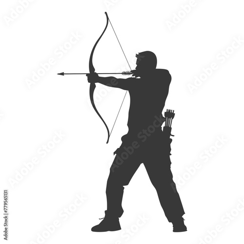 Silhouette Man Archery Athlete in action full body black color only