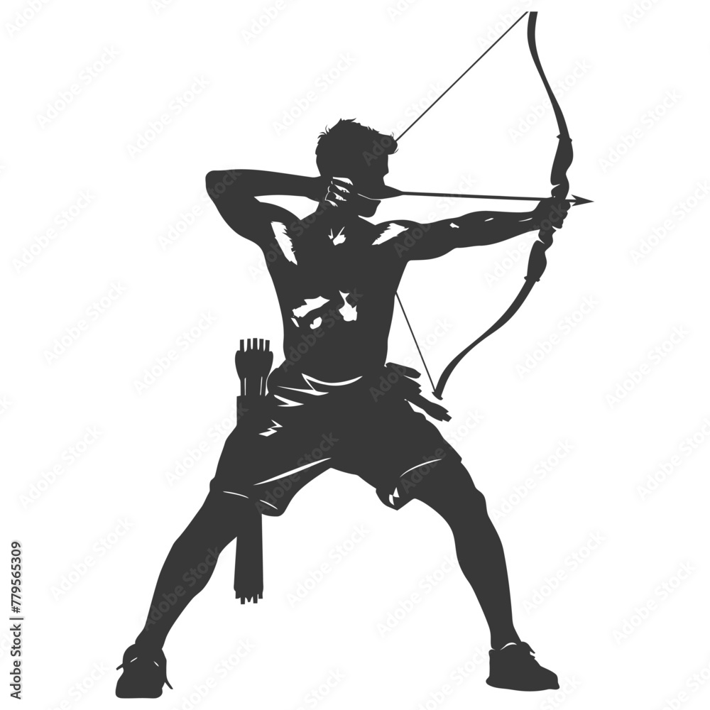 Silhouette Man Archery Athlete in action full body black color only Silhouette Man Archery Athlete in action full body black color only