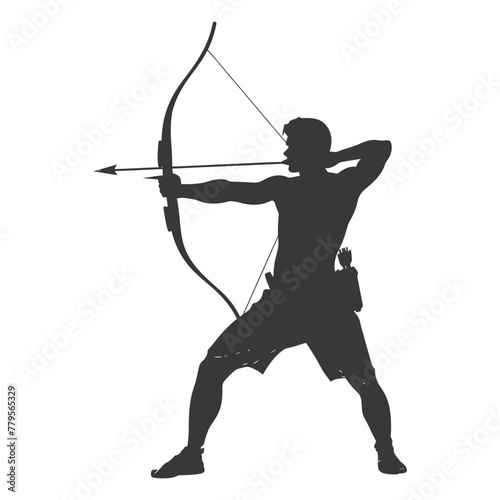 Silhouette Man Archery Athlete in action full body black color only