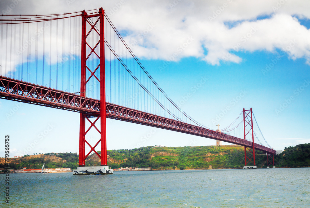 bridge of 25th April over river Tajo, Lisbon, Portugal