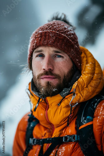 Adventurer in Snow with Determination