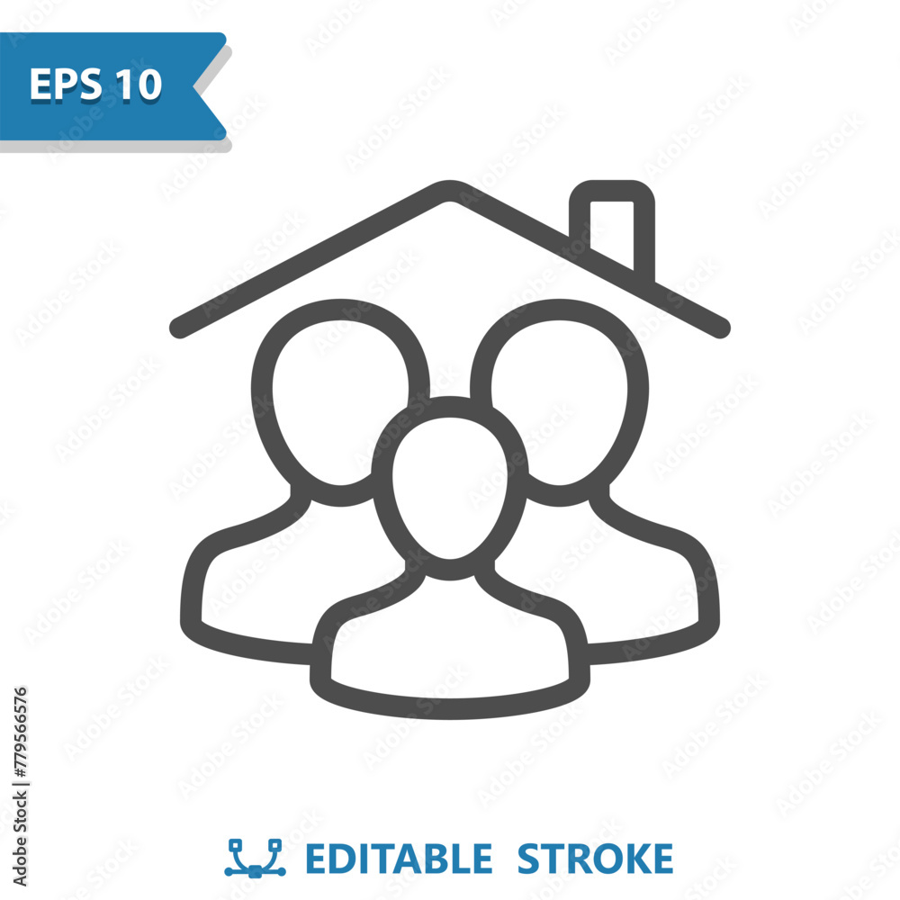 Family Icon. Household, Man, Woman, Child, Roof, House, Home