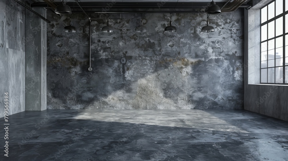 Studio room featuring a loft-style rough cement backdrop, ideal for display products, blending urban texture with functional free space Studio room featuring a loft-style rough cement backdrop, ideal for display products, blending urban texture with functional free space