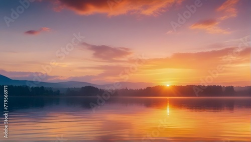 sunset over the lake, ai generated