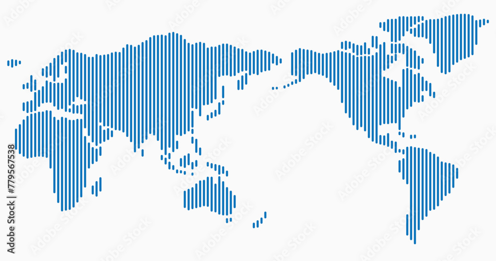 Vertical strip line world map on white background.