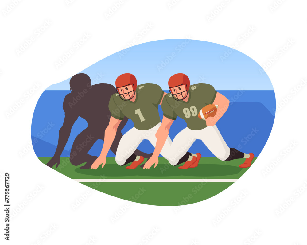 The intense game vector of American football: the player prepares to throw and start the game - obrazy, fototapety, plakaty 
