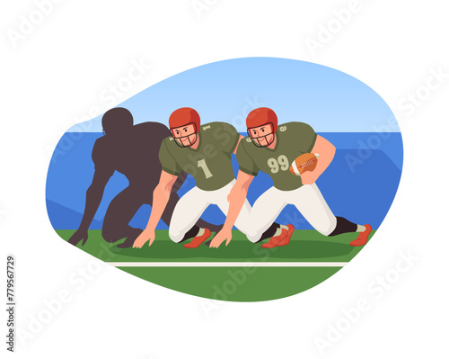 The intense game vector of American football: the player prepares to throw and start the game