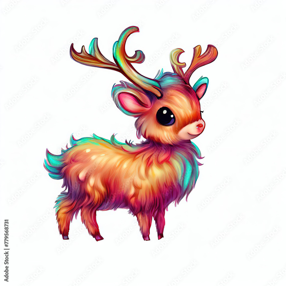 Naklejka premium furry forest animal with beautiful colors and white background. with Generative AI technology 