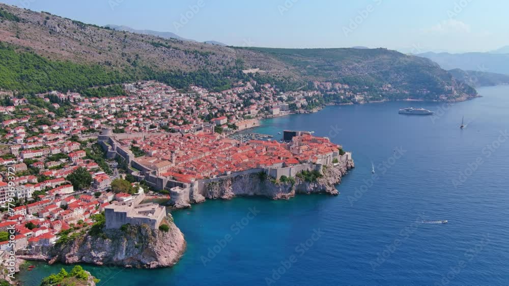 Dubrovnik, Croatia: Aerial view of historical center of famous Mediterranean city by Adriatic Sea, summer day with clear blue sky - landscape panorama of Europe from above
Dubrovnik, Croatia: Aerial view of historical center of famous Mediterranean city by Adriatic Sea, summer day with clear blue sky - landscape panorama of Europe from above