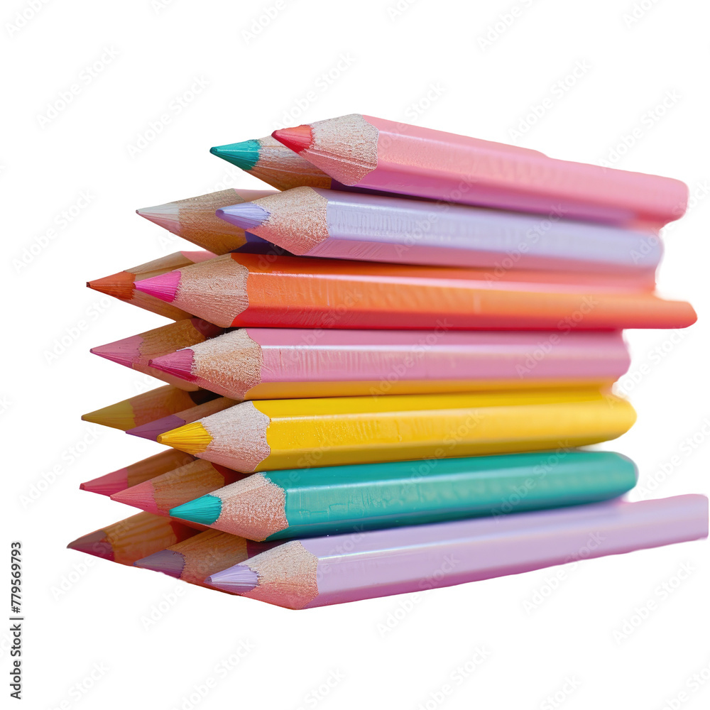 Fototapeta premium Several colored pencils stacked on top of each other