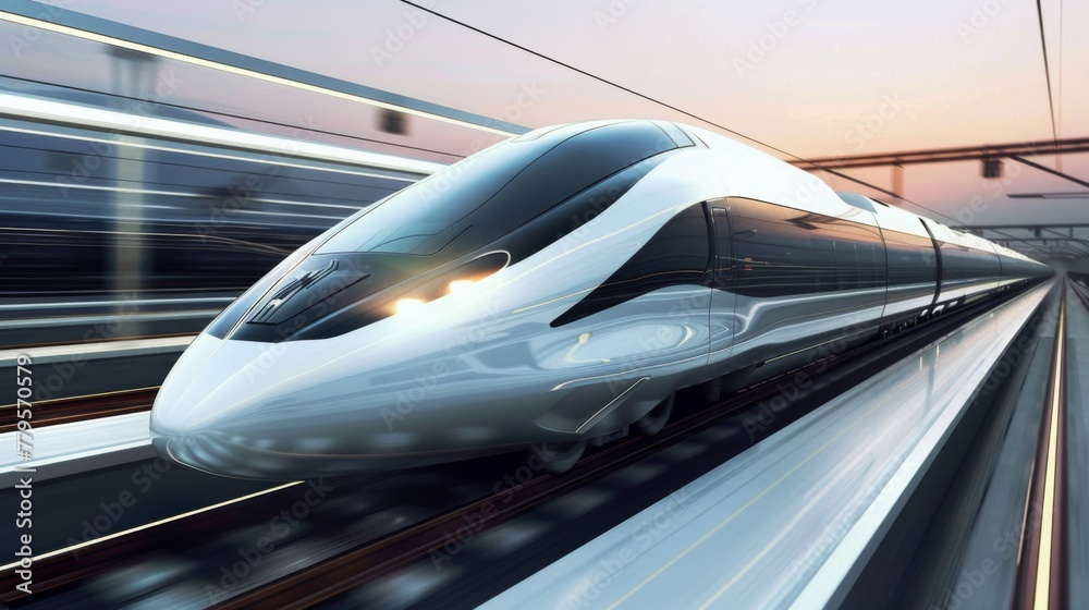 High-Speed Train Speeding Down Tracks