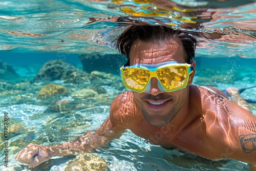 Man Swimming in Ocean With Yellow Goggles